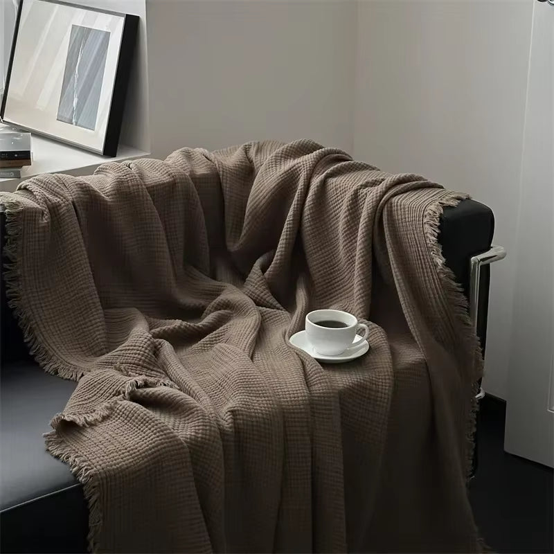 1Pc Blanket 100% Cotton Sofa Towel Tassels Bed Linen Solid Color Shawl Manta Skin-Friendly Plaid Home Blankets