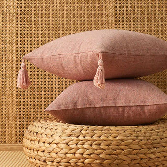 Solid Linen Pillow/Cushion Covers European with Tassels Throw Pillow Sham 18X18Inch Home Decor Square Decorative for Couch Kids