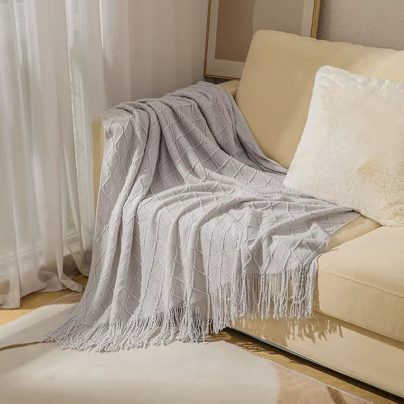 Chritmas Green Blankets Large Knitted Tassel Throw for Bed Chair Sofa Couch Cover All-Season Blanket Home Decor Soft Comfortable