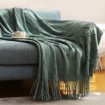 Cream Throw Gift Knitted Blanket Solid Color Fringe Decoration Blanket Cover Bean Blankets for Office Nap Couch and Bed Xmas