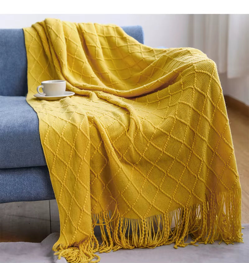 Chritmas Green Blankets Large Knitted Tassel Throw for Bed Chair Sofa Couch Cover All-Season Blanket Home Decor Soft Comfortable