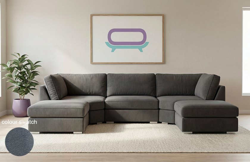 Bishop U Shape  Full back Sofa Plush velvet