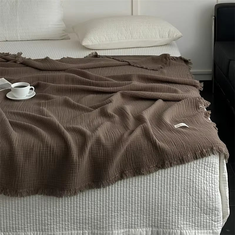 1Pc Blanket 100% Cotton Sofa Towel Tassels Bed Linen Solid Color Shawl Manta Skin-Friendly Plaid Home Blankets