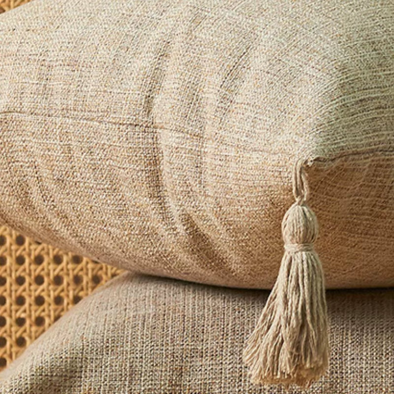 Solid Linen Pillow/Cushion Covers European with Tassels Throw Pillow Sham 18X18Inch Home Decor Square Decorative for Couch Kids