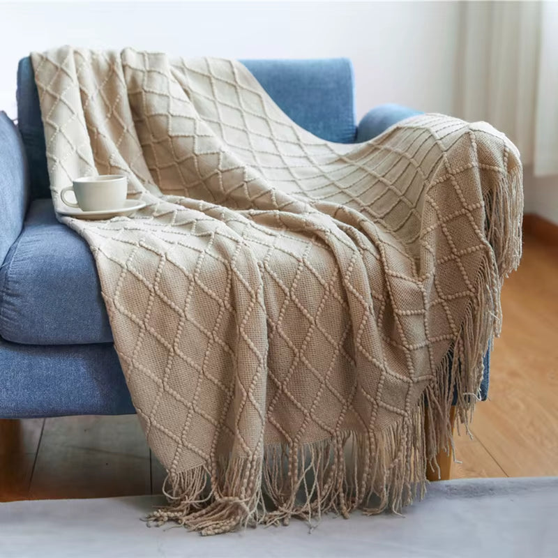 Chritmas Green Blankets Large Knitted Tassel Throw for Bed Chair Sofa Couch Cover All-Season Blanket Home Decor Soft Comfortable