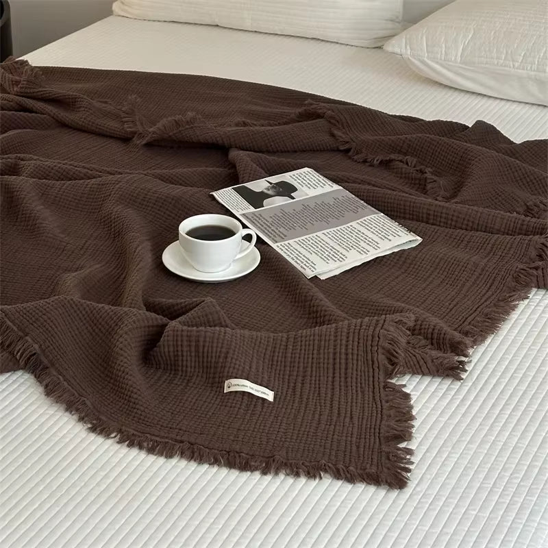 1Pc Blanket 100% Cotton Sofa Towel Tassels Bed Linen Solid Color Shawl Manta Skin-Friendly Plaid Home Blankets