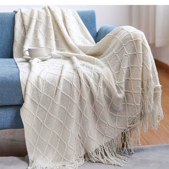 Chritmas Green Blankets Large Knitted Tassel Throw for Bed Chair Sofa Couch Cover All-Season Blanket Home Decor Soft Comfortable