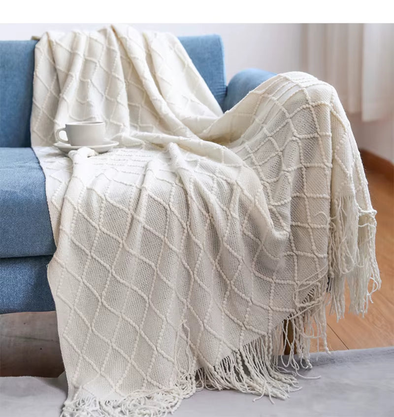Chritmas Green Blankets Large Knitted Tassel Throw for Bed Chair Sofa Couch Cover All-Season Blanket Home Decor Soft Comfortable