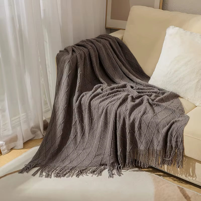 Chritmas Green Blankets Large Knitted Tassel Throw for Bed Chair Sofa Couch Cover All-Season Blanket Home Decor Soft Comfortable
