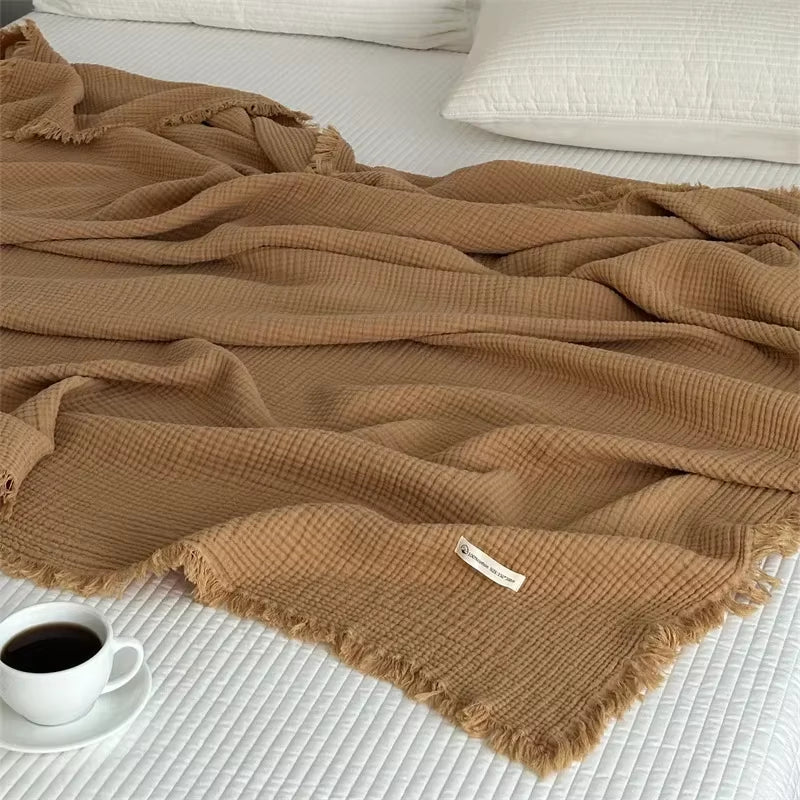 1Pc Blanket 100% Cotton Sofa Towel Tassels Bed Linen Solid Color Shawl Manta Skin-Friendly Plaid Home Blankets