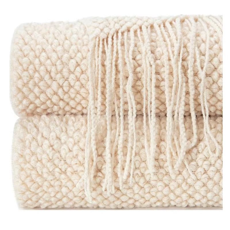 Cream Throw Gift Knitted Blanket Solid Color Fringe Decoration Blanket Cover Bean Blankets for Office Nap Couch and Bed Xmas