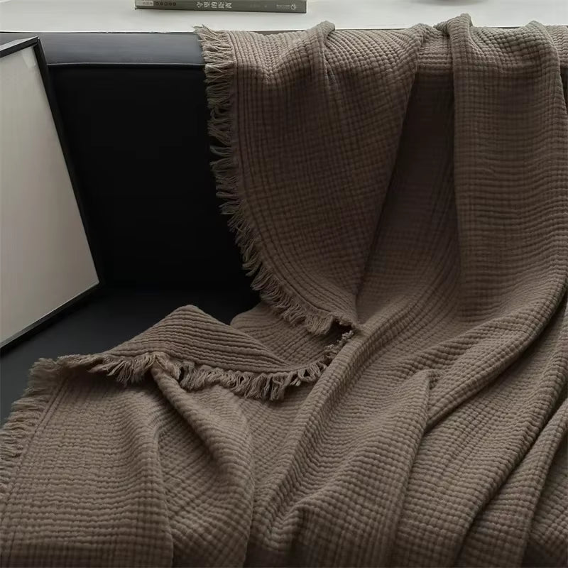 1Pc Blanket 100% Cotton Sofa Towel Tassels Bed Linen Solid Color Shawl Manta Skin-Friendly Plaid Home Blankets