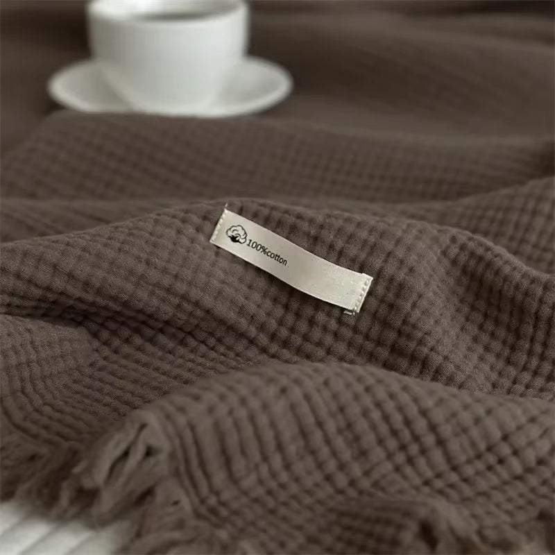 1Pc Blanket 100% Cotton Sofa Towel Tassels Bed Linen Solid Color Shawl Manta Skin-Friendly Plaid Home Blankets