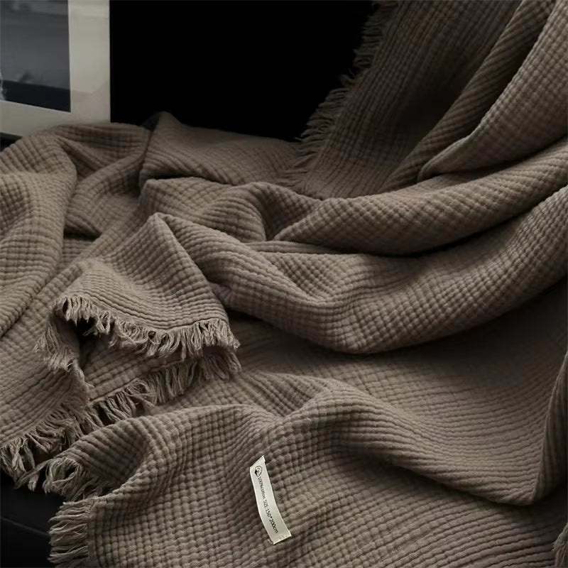 1Pc Blanket 100% Cotton Sofa Towel Tassels Bed Linen Solid Color Shawl Manta Skin-Friendly Plaid Home Blankets