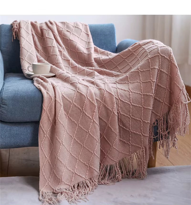 Chritmas Green Blankets Large Knitted Tassel Throw for Bed Chair Sofa Couch Cover All-Season Blanket Home Decor Soft Comfortable