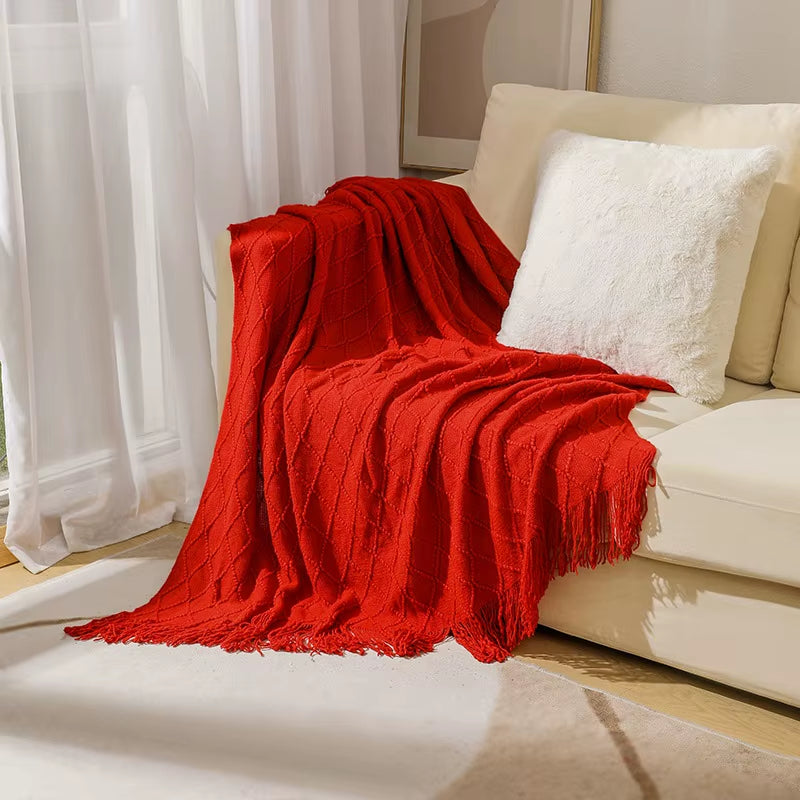 Chritmas Green Blankets Large Knitted Tassel Throw for Bed Chair Sofa Couch Cover All-Season Blanket Home Decor Soft Comfortable